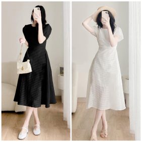 Đầm midi cổ tròn tay bồng - VD5717