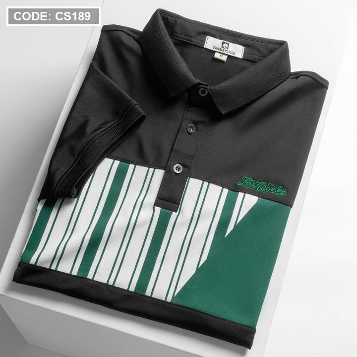 Áo Thun Nam Có Cổ Phối Họa Tiết Sọc Ngang Cá Sấu Poly (Có Size 3XL)