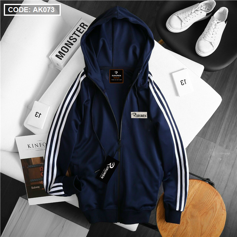 Shop sỉ áo Khoác Nam Thun Thể Thao Rurumen Có Nón Thêu Logo