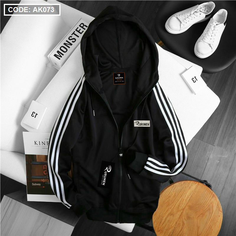 Shop sỉ áo Khoác Nam Thun Thể Thao Rurumen Có Nón Thêu Logo