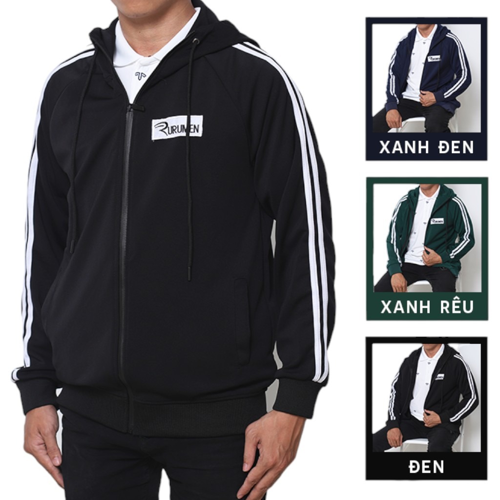 Shop sỉ áo Khoác Nam Thun Thể Thao Rurumen Có Nón Thêu Logo