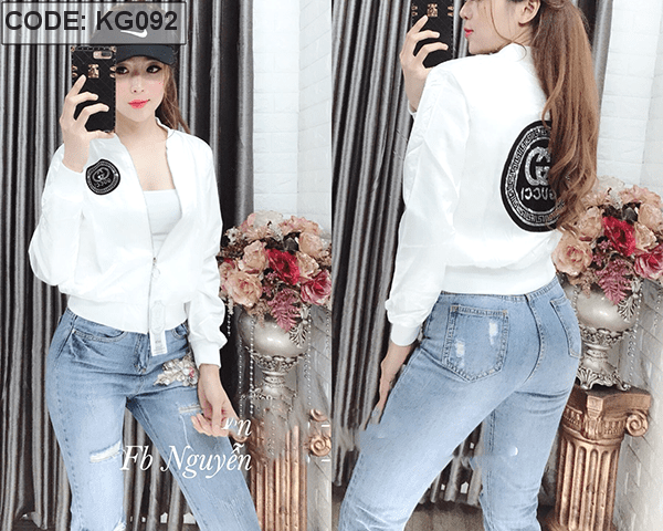 Áo khoác phi xà cừ đính hạt logo tròn