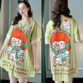 Đầm pijama nữ form rộng in nhiều hình xinh xắn - DBO614