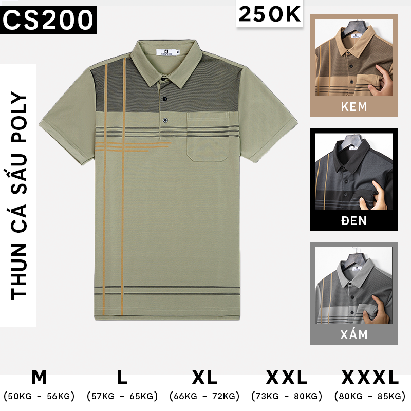 Bỏ sỉ áo Thun Nam Cổ Bẻ Sọc Nhuyễn Phối Túi (Có Size 3x)