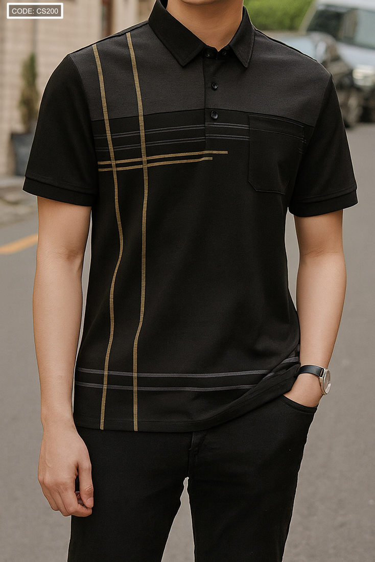 Bỏ sỉ áo Thun Nam Cổ Bẻ Sọc Nhuyễn Phối Túi (Có Size 3x)