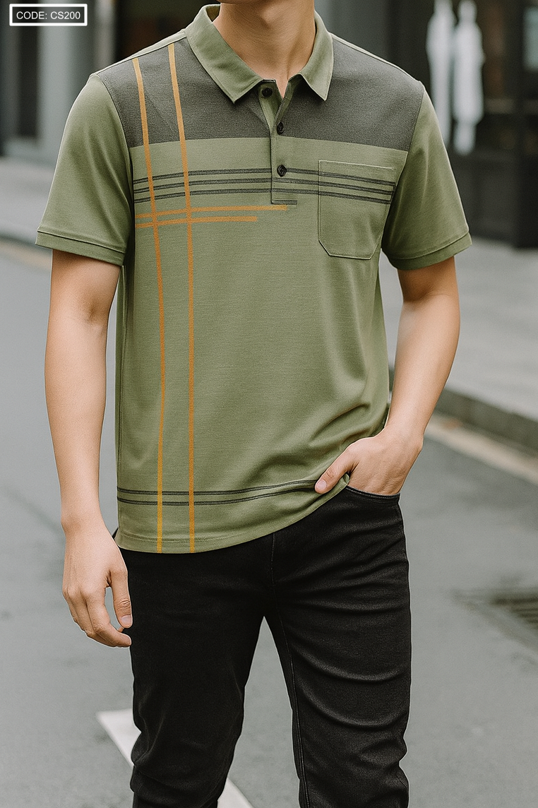 Bỏ sỉ áo Thun Nam Cổ Bẻ Sọc Nhuyễn Phối Túi (Có Size 3x)