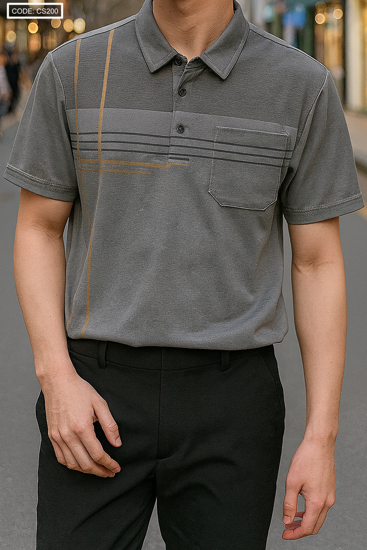 Bỏ sỉ áo Thun Nam Cổ Bẻ Sọc Nhuyễn Phối Túi (Có Size 3x)