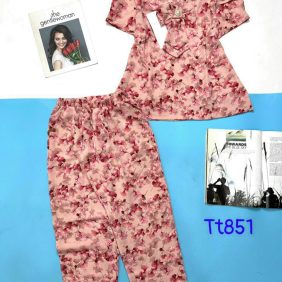 Đồ bộ kiểu nữ quần dài áo phối nơ in họa tiết - DBO1227