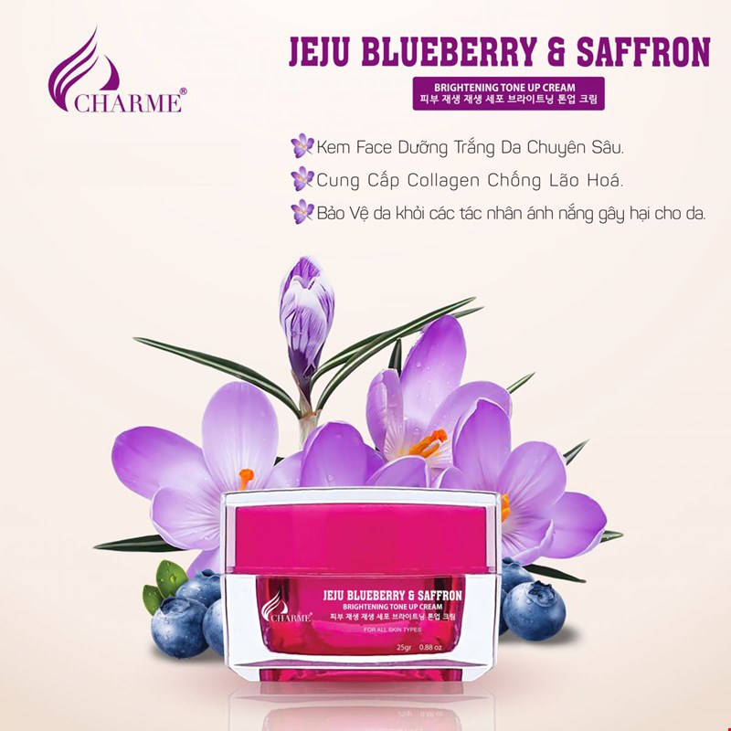 Shop sỉ kem Face Hàn Quốc Dưỡng Trắng Charme Jeju Blueberry & Saffron Shop sỉ kem Face Hàn Quốc Dưỡng Trắng Charme Jeju Blueberry & Saffron