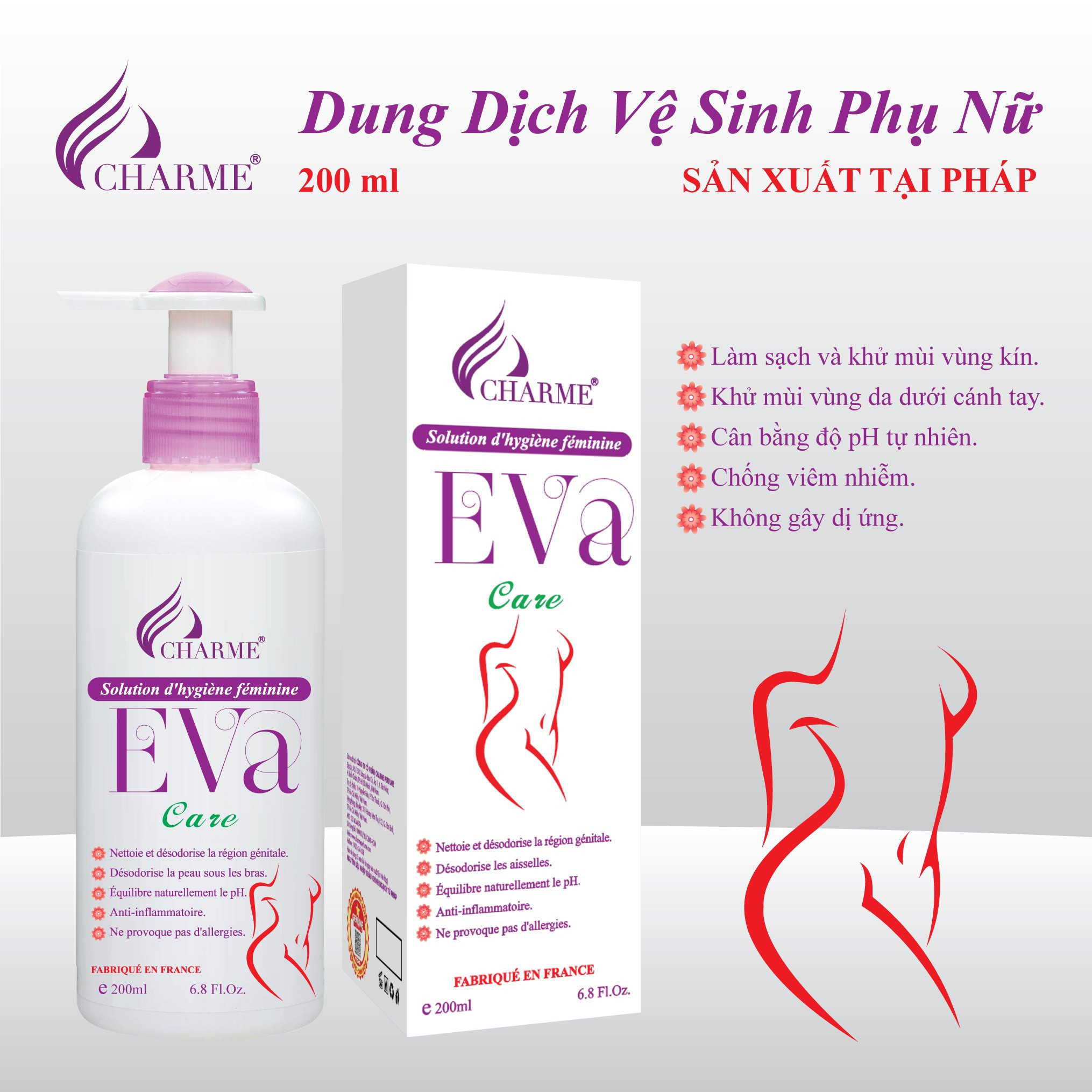 Dung Dịch Vệ Sinh Phụ Nữ Charme Eva Care 200ml Dung Dịch Vệ Sinh Phụ Nữ Charme Eva Care 200ml