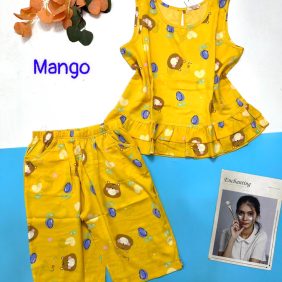 Đồ bộ lửng áo sát nách in họa tiết dể thương vải mango - DBO1289