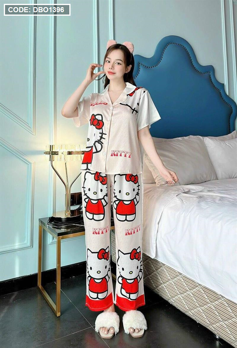 Đồ bộ dài pijama tay ngắn họa tiết siêu cute - Quần Áo Xưởng May ANN