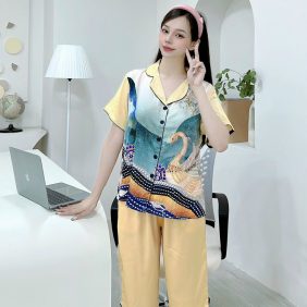 Đồ bộ pijama quần lửng áo tay ngắn cổ bẻ họa tiết - DBO2023