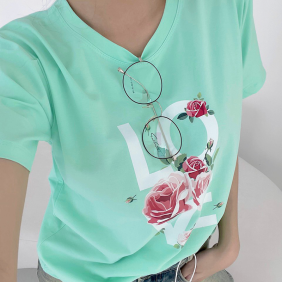 Áo thun thái nữ form suông cổ tròn in chữ LOVE Xanh Ngọc - AG1195