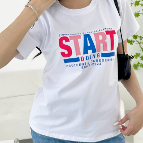 Áo thun thái màu trắng nữ cổ tròn form suông in chữ Star - AG1196