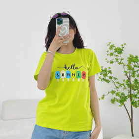 Áo thun thái nữ cổ tròn form suông in chữ Summer màu xanh chuối - AG1203