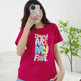 Áo thun thái nữ cổ tròn form suông in chữ are you me màu đỏ đô - AG1208