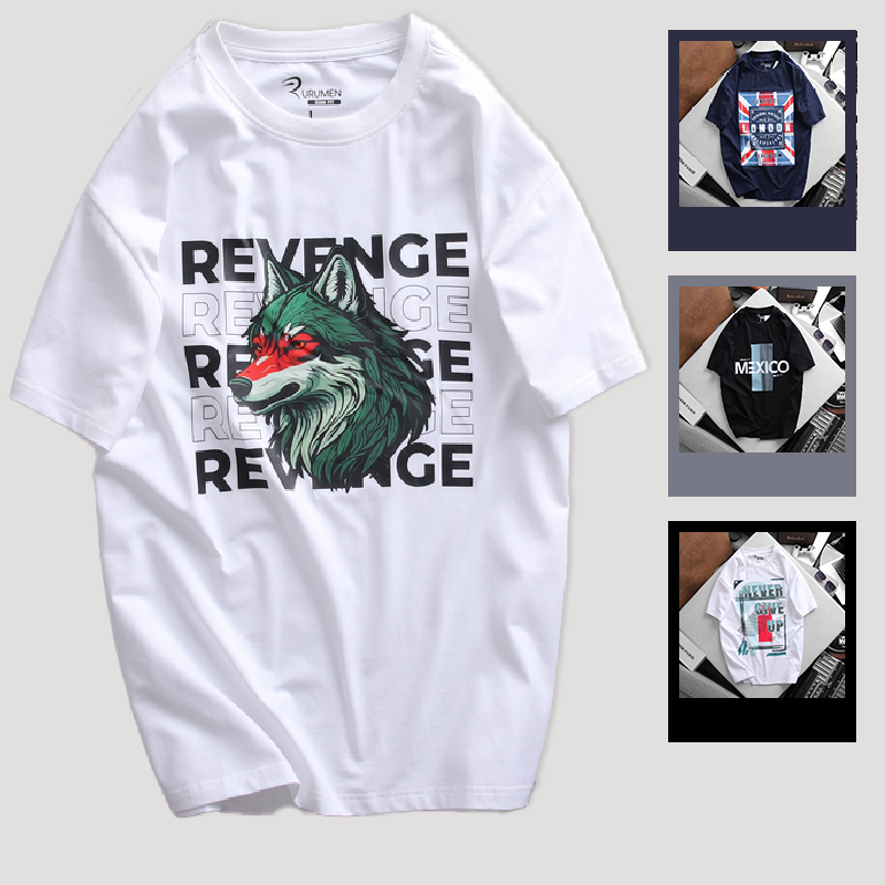 20469-2a-5.png Áo Thun Nam Cổ Tròn Rurumen Màu Trắng Hình Sói Big Size - AB433