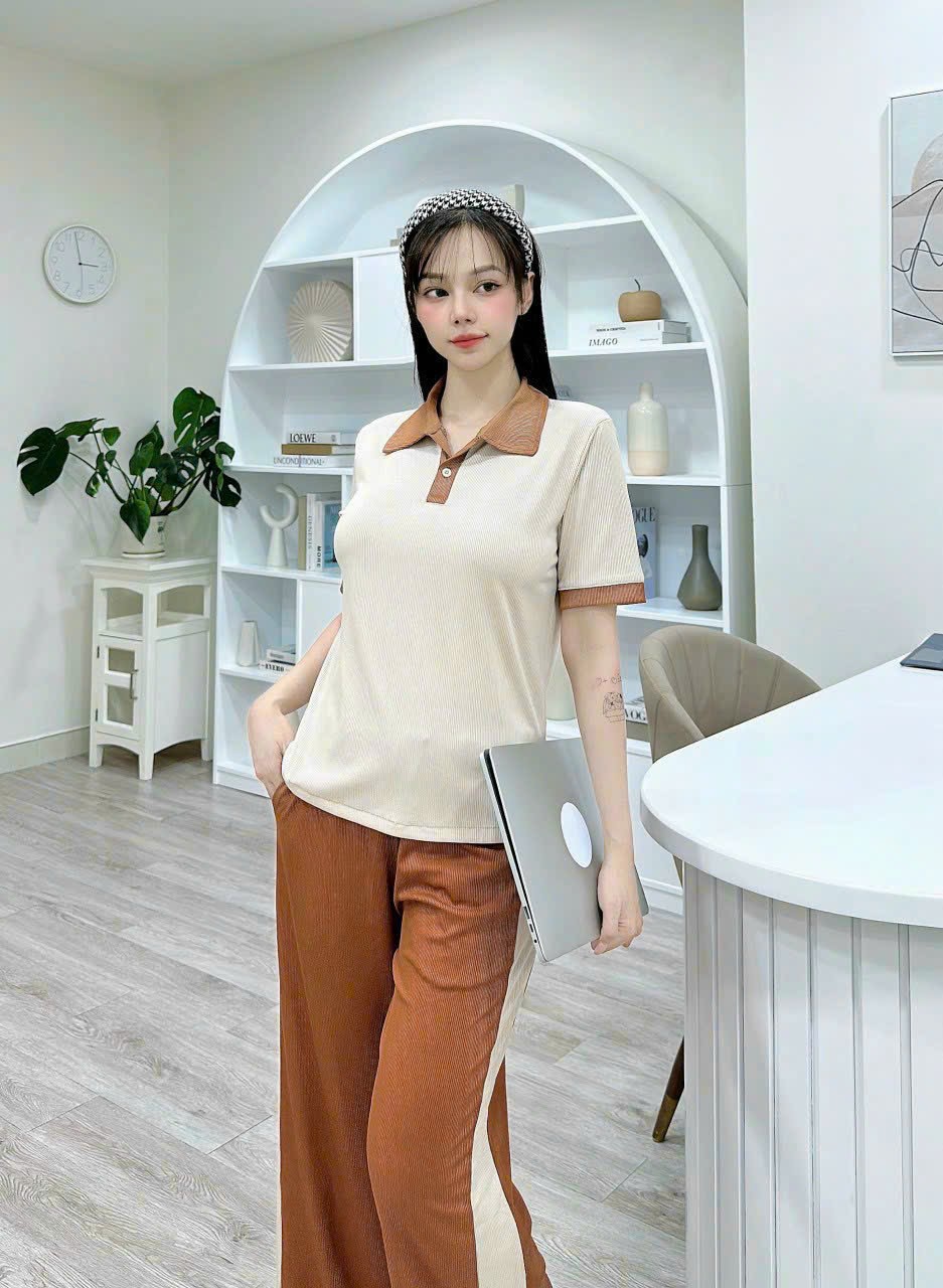 Shop sỉ đồ bộ quần dài áo tay ngắn màu trắng cổ bẻ - ANN.COM.VN