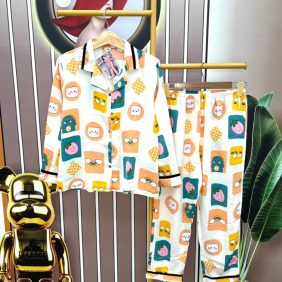 Đồ bộ quần dài pijama áo tay dài cổ bẻ họa tiết - DBO2777