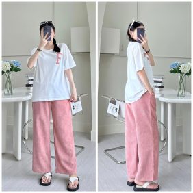 Đồ bộ quần dài màu áo trắng tay ngắn in chữ F - DBO2842