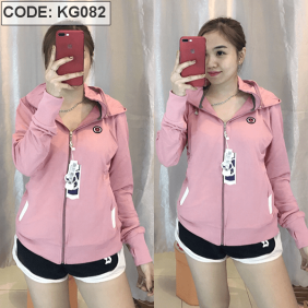 Khoác thun nữ phối nón kết logo tròn