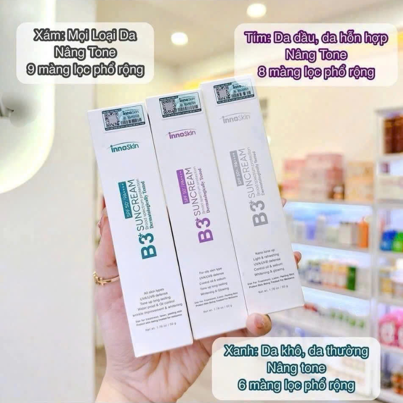 Kem Chống Nắng B3 InnoSkin Màu Xanh Cho Da Khô