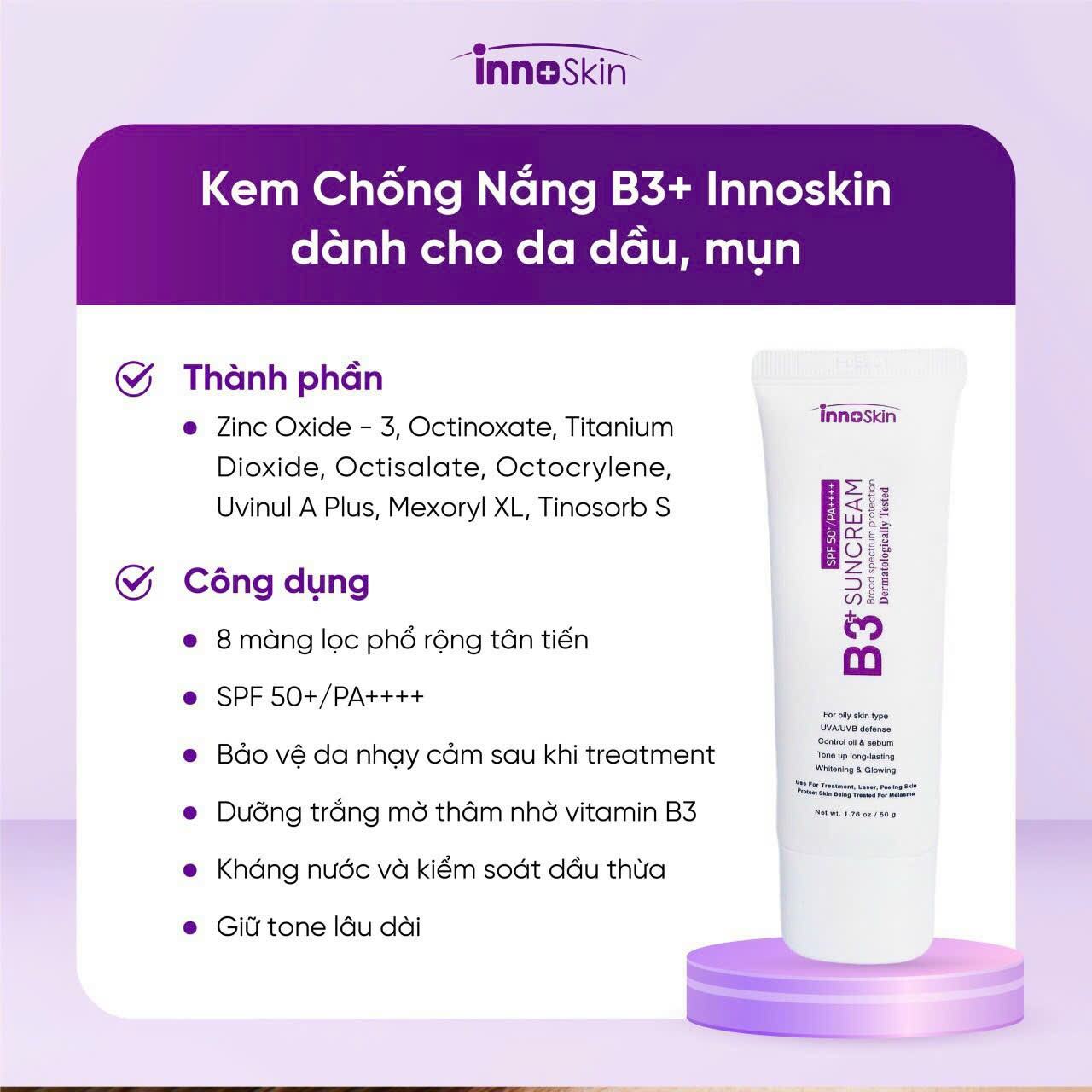 Kem Chống Nắng B3 InnoSkin Màu Tím Cho Da Dầu