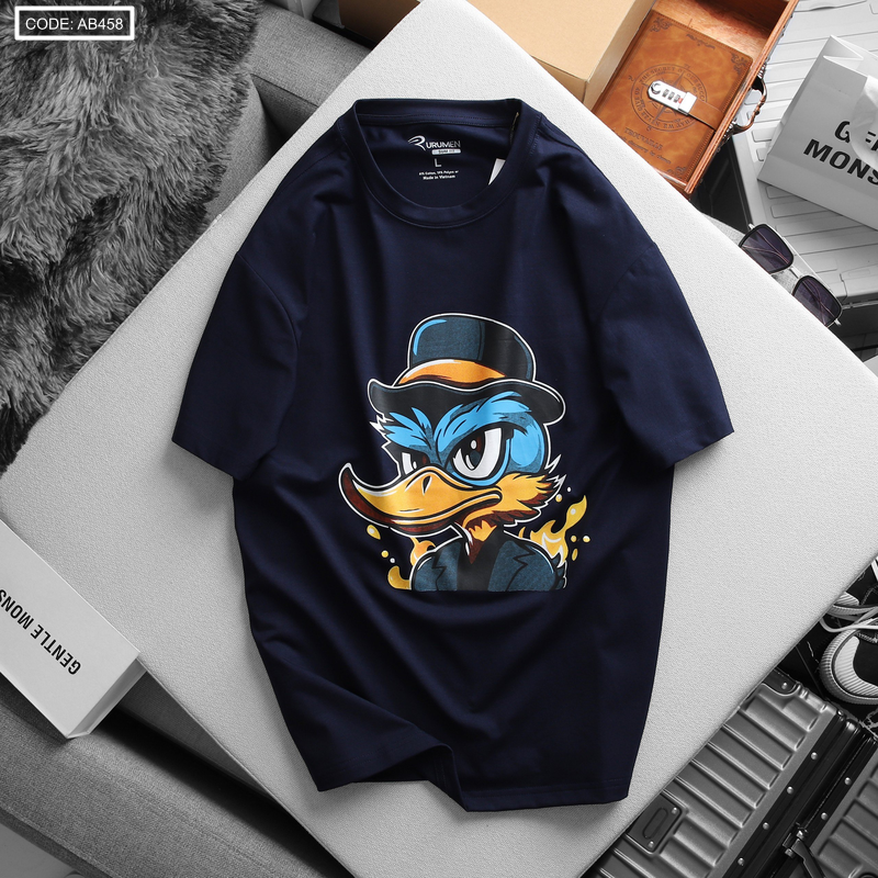 Áo Thun Nam Cổ Tròn Rurumen Màu Xanh Đen In Hình Cool Duck Big Size Áo Thun Nam Cổ Tròn Rurumen Màu Xanh Đen In Hình Cool Duck Big Size