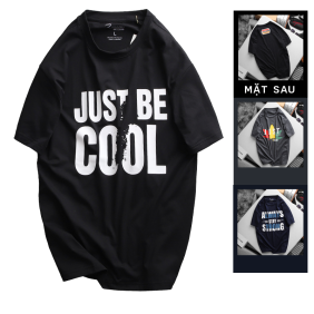 Áo Thun Nam Cổ Tròn Rurumen Màu Đen In Chữ Just Be Cool Big Size - AB463