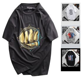 Áo Thun Nam Cổ Tròn Rurumen Màu Xám In Hình Fist Bump Big Size - AB489