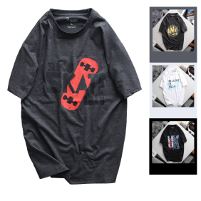 Áo Thun Nam Cổ Tròn Rurumen Màu Xám In Chứ SK8 SKATE Big Size - AB492