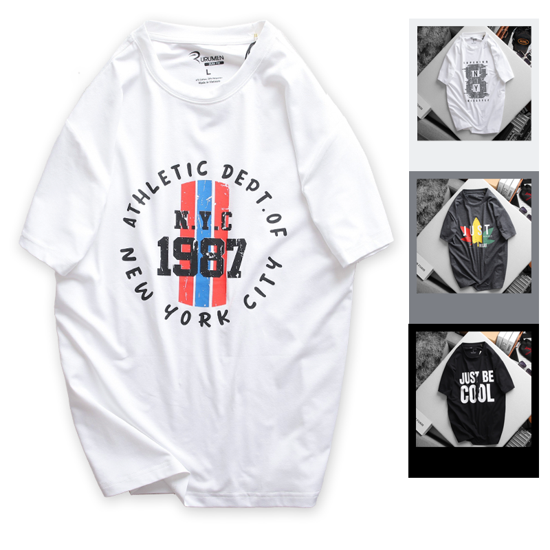 23105-ab494-1.png Áo Thun Nam Cổ Tròn Rurumen Màu Trắng In Chữ NYC 1987 - AB494