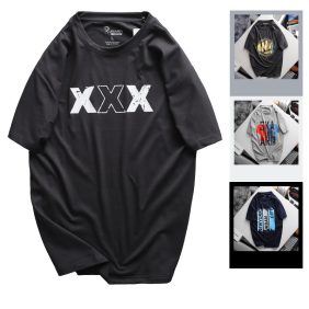 Áo Thun Nam Cổ Tròn Rurumen Màu Đen In Hình Chữ X Big Size - AB495