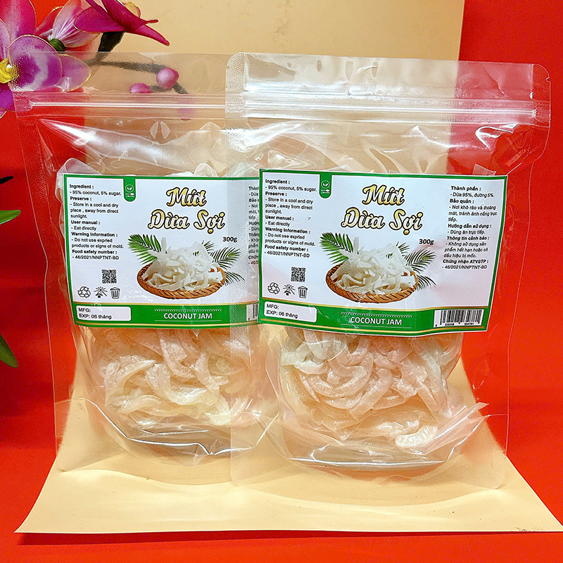 Shop sỉ mứt Dừa Sợi Túi Zip 300g Shop sỉ mứt Dừa Sợi Túi Zip 300g