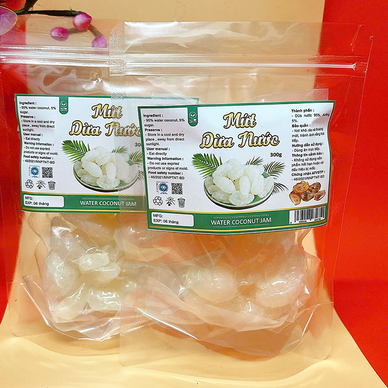 Kho sỉ mứt Dừa Nước Túi Zip 300g Kho sỉ mứt Dừa Nước Túi Zip 300g