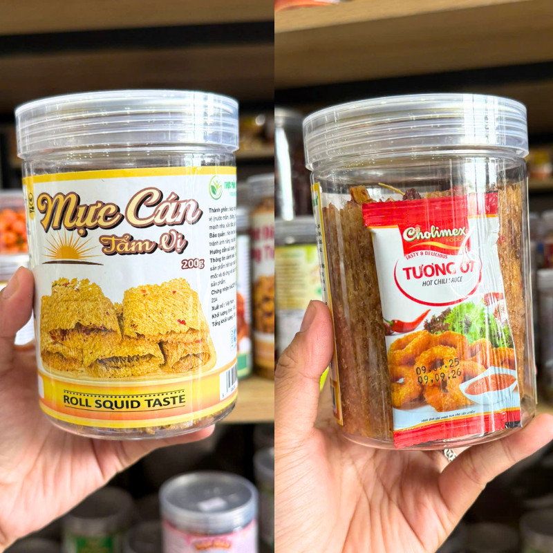 Mực Cán Tẩm Vị Thơm Ngon 200g Hộp Pet Mực Cán Tẩm Vị Thơm Ngon 200g Hộp Pet