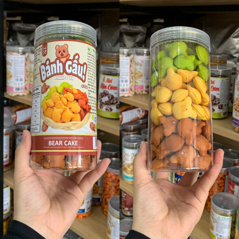 23449_271_20251203182332-3.png Bánh Gấu Mix 3 Vị Thơm Ngon Hộp Pet 420g (Chùm Ngây- Socola - Truyền Thống) Hộp - BGM3V420