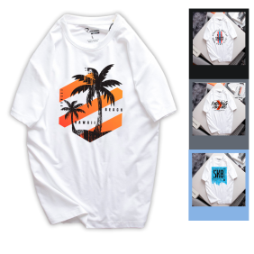 Áo Thun Nam Cổ Tròn Màu Trắng Rurumen In Hình Cây Dừa (Có size to 4x) - AB501