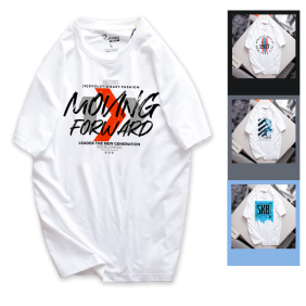 Áo Thun Nam Cổ Tròn Rurumen Màu Trắng In Chữ Moving ForWard (Có size to 4x) - AB502