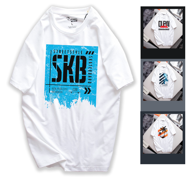 23654-ab505.png Áo Thun Nam Cổ Tròn Rurumen Màu Trắng In Logo Chữ SKB (Có size 4x) - AB505