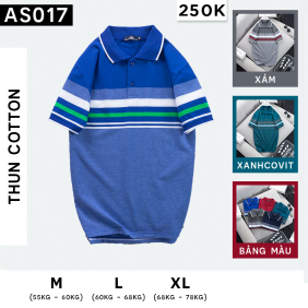 Áo thun cotton cổ bẻ sọc ngang( giá mới) - AS017