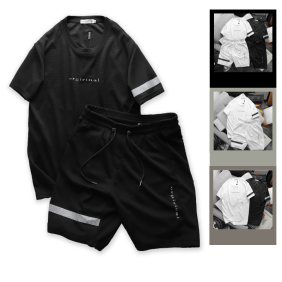 Set Bộ Nam Quần Short Áo Tay Ngắn Viền Sọc In Chữ Orgininal