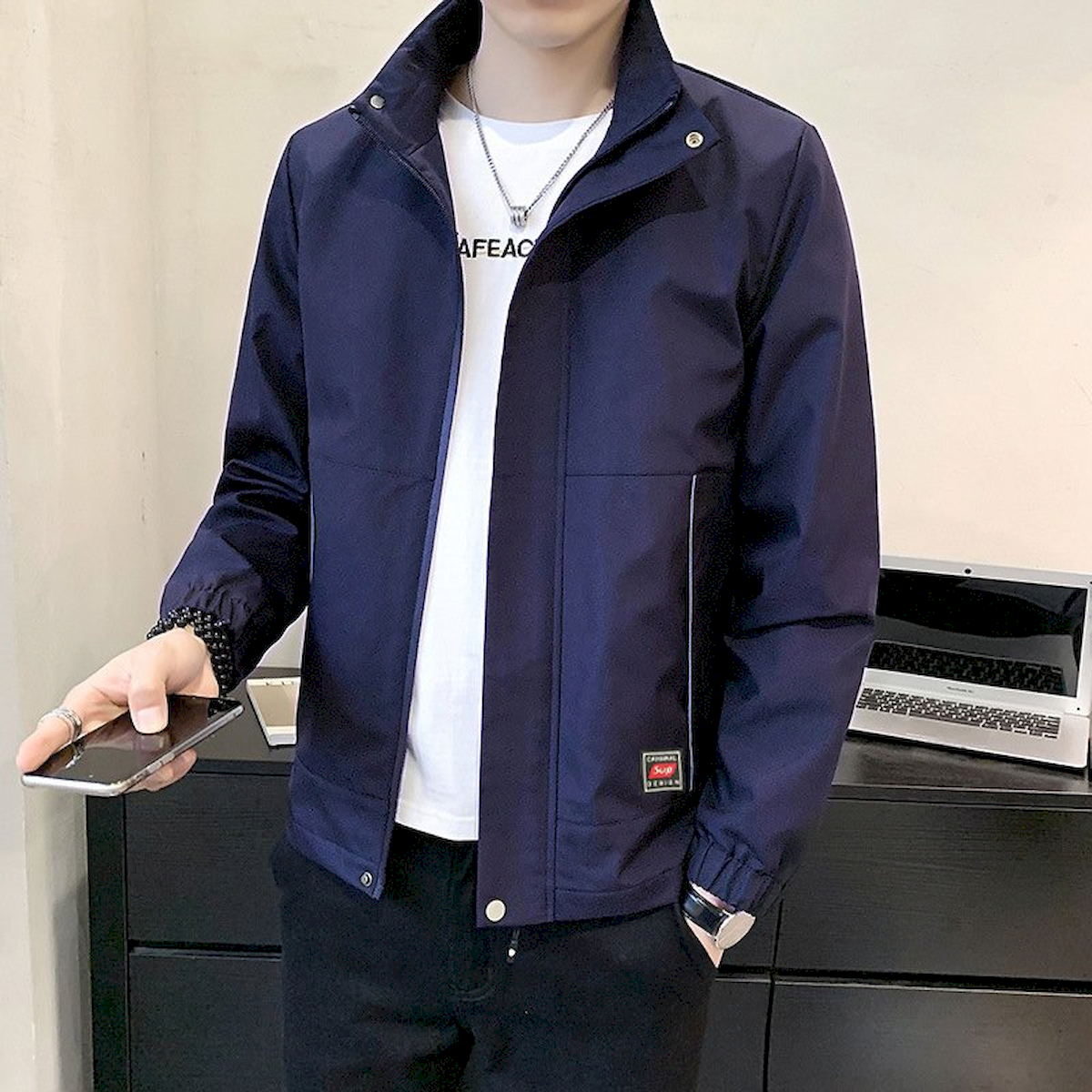 Áo Khoác Nam Rurumen Chất Dù 2 Lớp Cổ Đứng Phối Logo Bên Túi (Có size 3x)