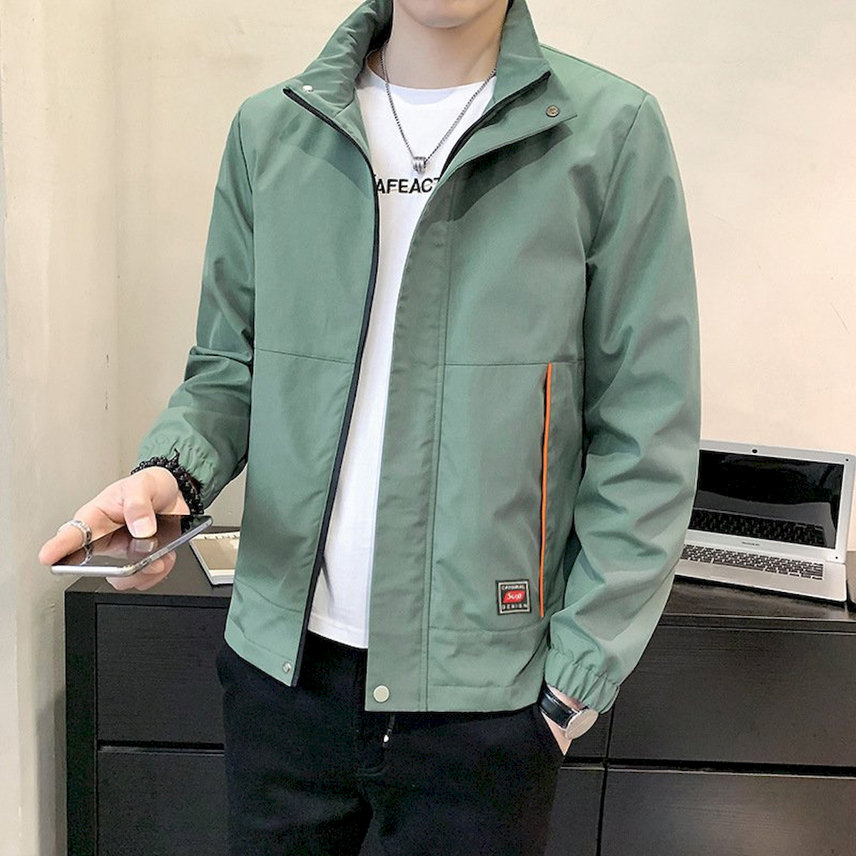 Áo Khoác Nam Rurumen Chất Dù 2 Lớp Cổ Đứng Phối Logo Bên Túi (Có size 3x)