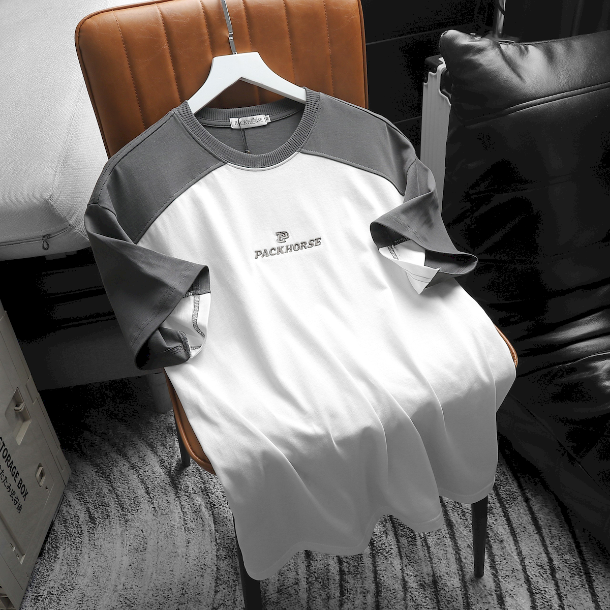 Shop sỉ áo Thun Nam Cổ Tròn Oversize Tay Phối Màu Thêu Chữ PackHorse