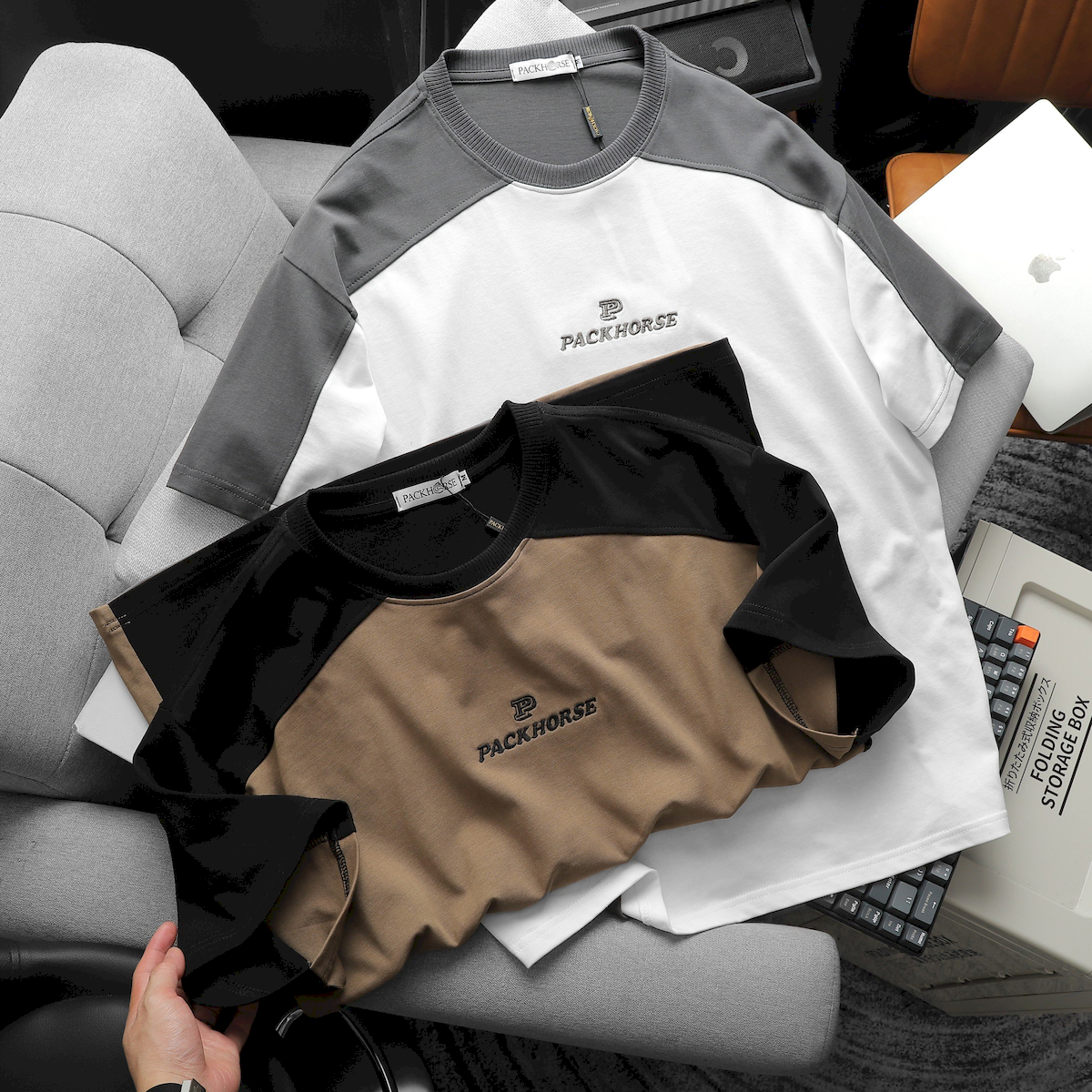 Shop sỉ áo Thun Nam Cổ Tròn Oversize Tay Phối Màu Thêu Chữ PackHorse