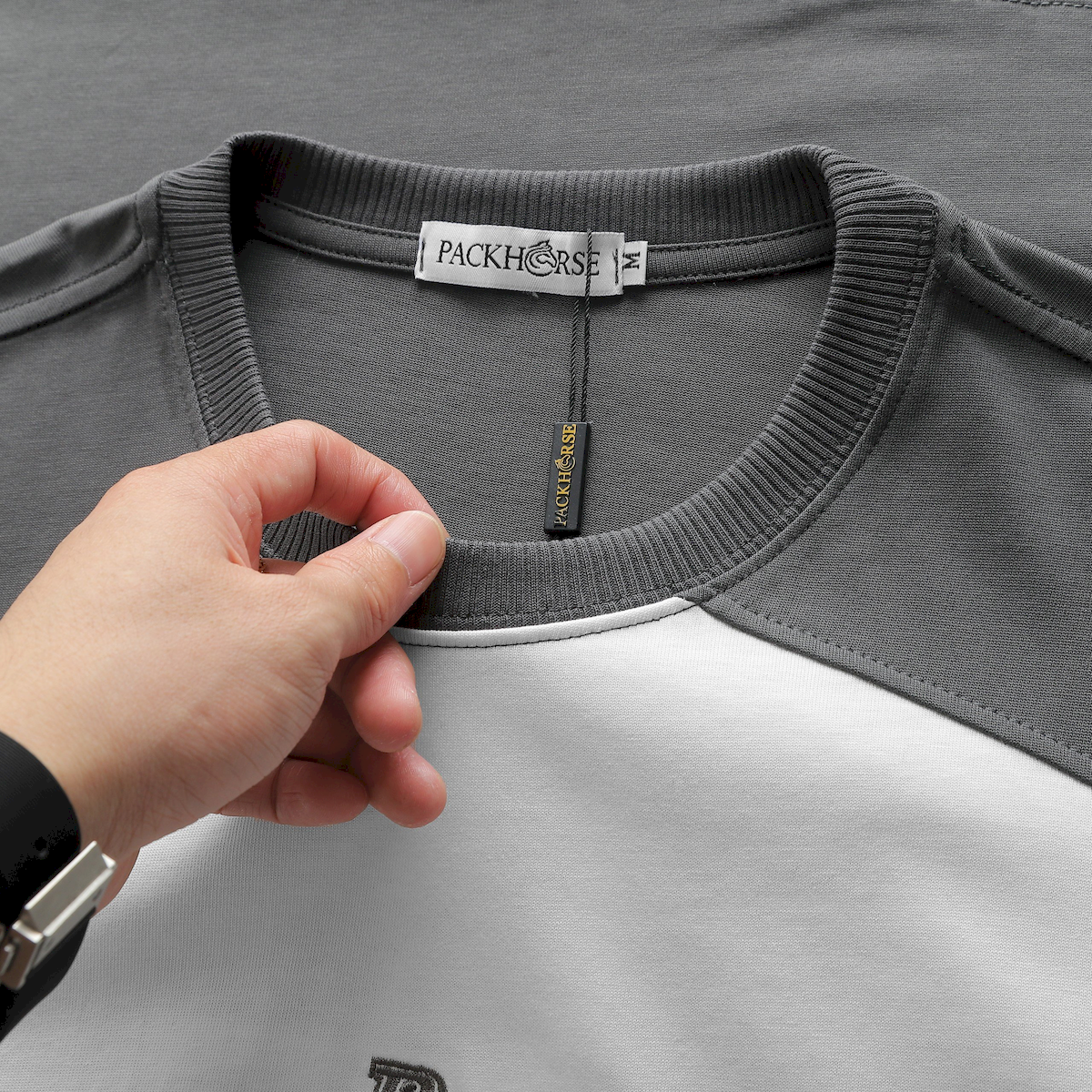 Shop sỉ áo Thun Nam Cổ Tròn Oversize Tay Phối Màu Thêu Chữ PackHorse