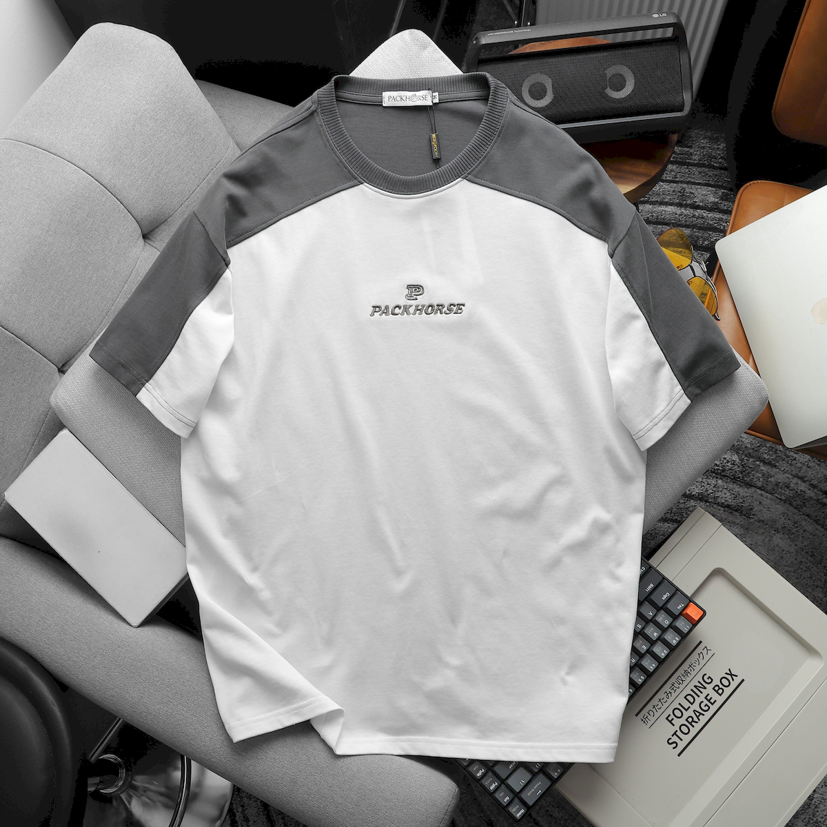 Shop sỉ áo Thun Nam Cổ Tròn Oversize Tay Phối Màu Thêu Chữ PackHorse