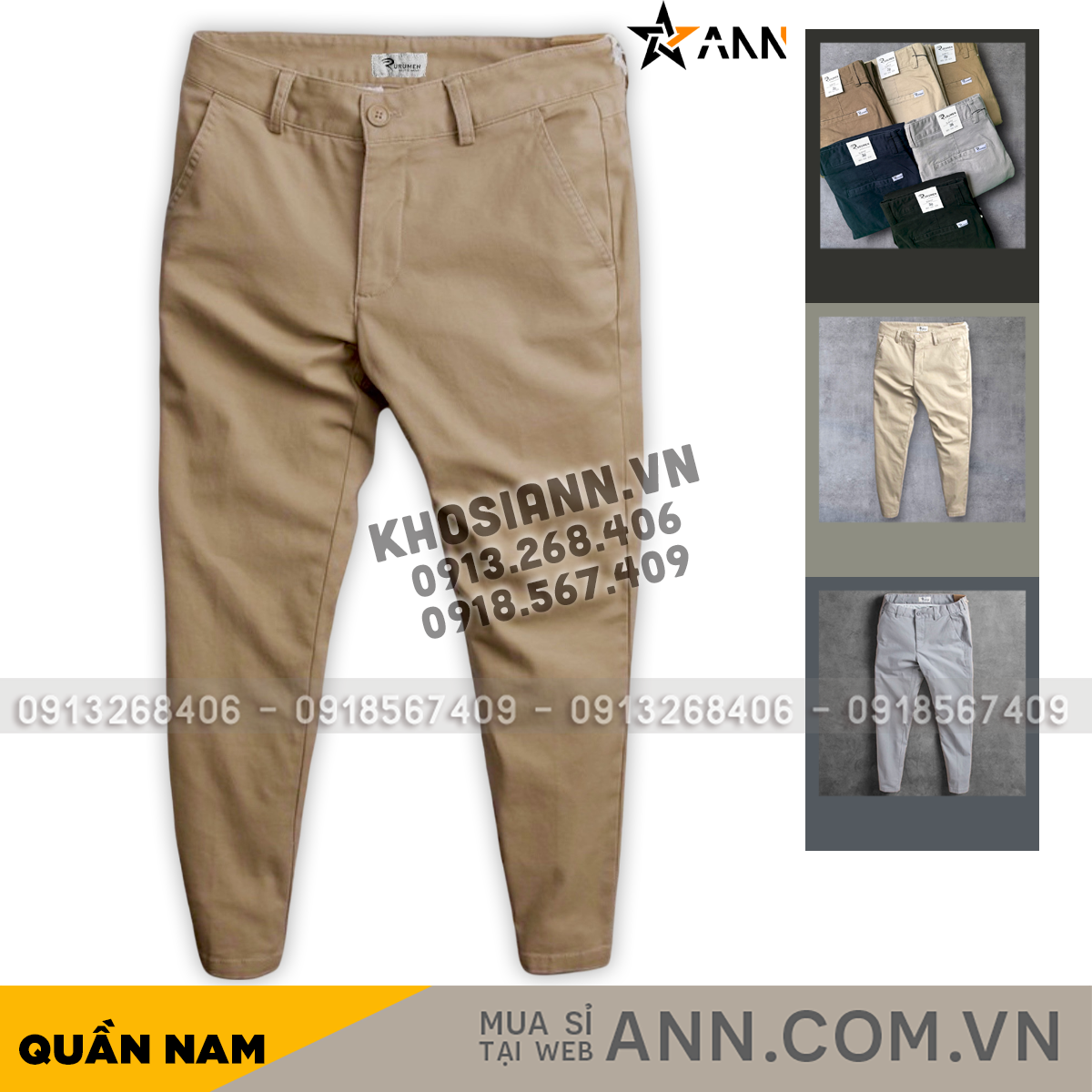 Quần Kaki Dài Nam Rurumen Chất Kaki Co Giãn Cao Cấp (Có size 36)